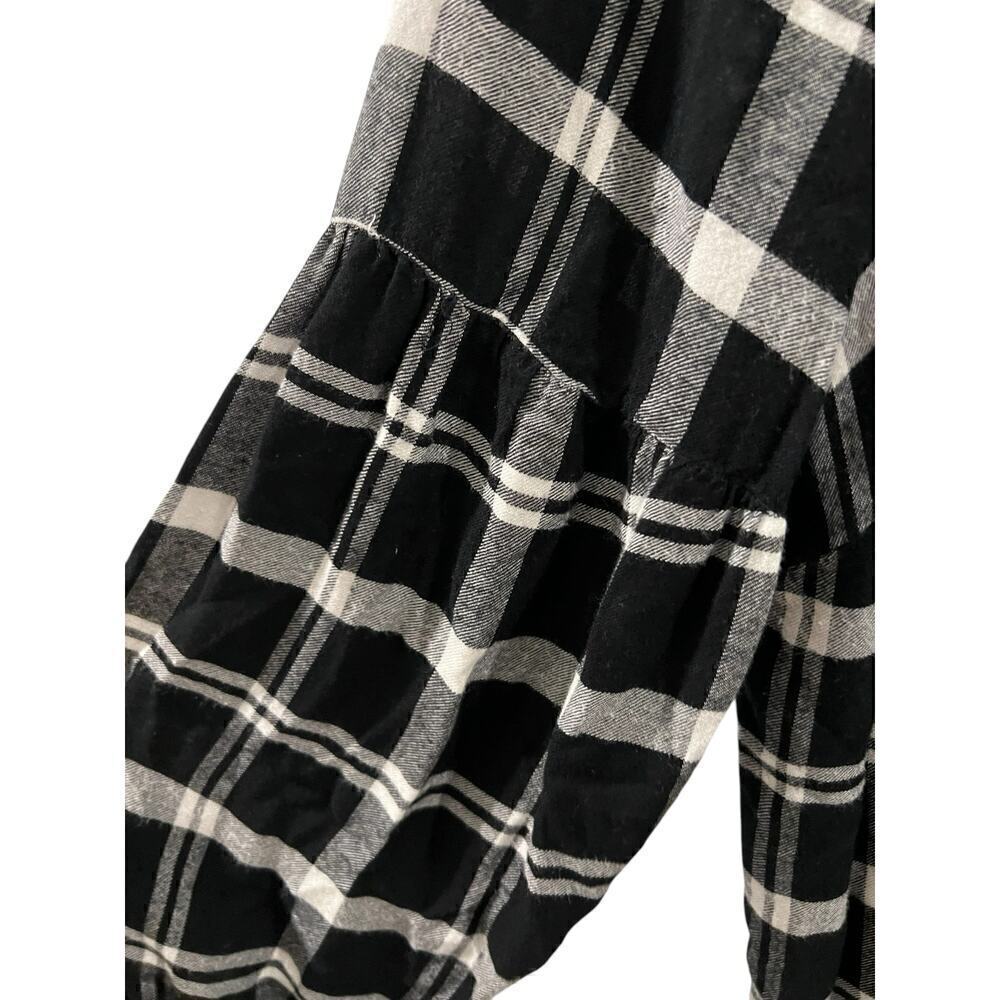 Talbots Woman’s Black White Gathered Long Sleeve Flannel 1/2 button Size 0X - Picture 4 of 8